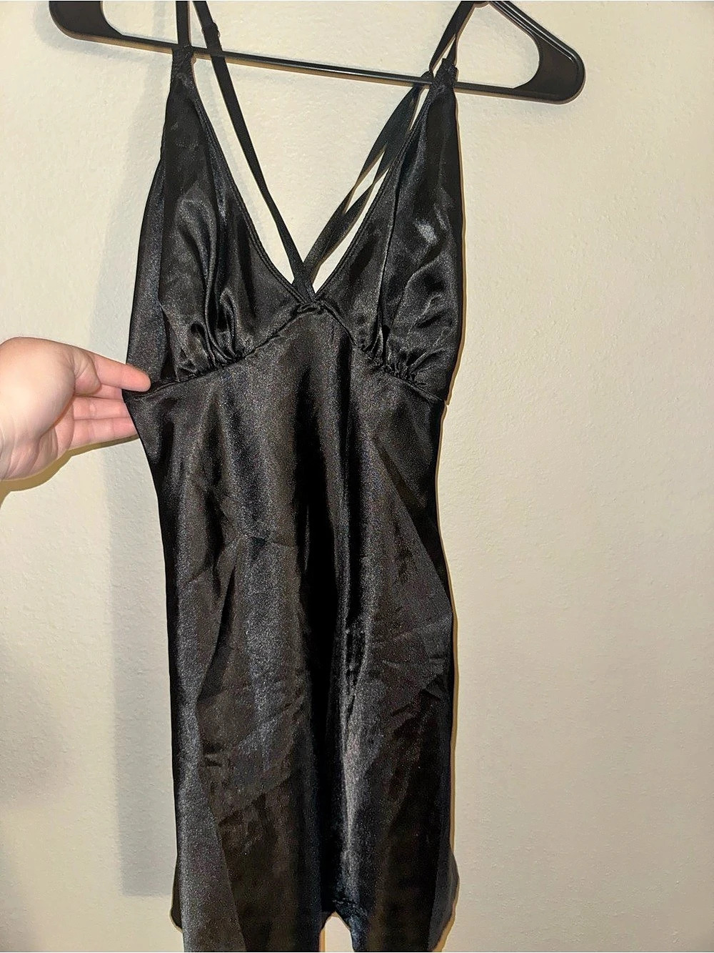 Babydoll dreamgirl black satin slip dress
